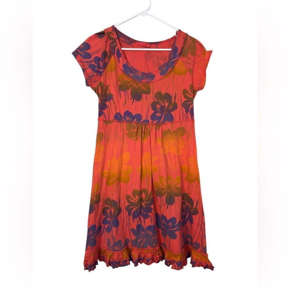 Fresh Produce Women's Coral Orange Floral Cotton Tank Dress Small